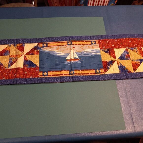 Quilted Nautical Table runner Countrycore Cottagecore Kitsch - Picture 1 of 6